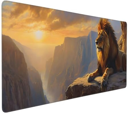Tapis de Souris 120x60 cm Grand Tapis Souris XXL, Coucher de Soleil Lion Tapis de Souris Bureau Gamer, à Bords Cousus, Base en Caoutchouc Antidérapante, sous Main pour Clavier et Souris Decor E-986