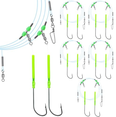Narcissus 5PCS Sea Fishing Rigs, Pre-Tied Flapper with Size 1/0 & 2/0 Hooks, Anti-Tangle Snap, 1-3 Hooks, Gaps (45cm, 52cm, 80cm), Ready for Beach Fishing (5pcs- 2 hooks- size 2/0-80cm gap)