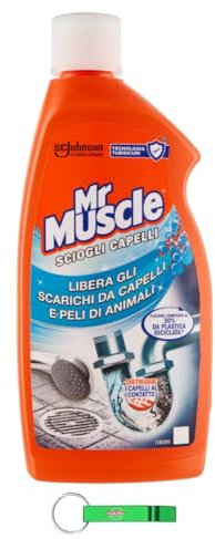 12x Mr Muscle Sciogli Capelli Rohrreiniger - Entfernt effektiv Haare und Tierhaare aus Waschbecken und Abflüssen - Sicher für Rohre 500ml + Beni Culinari Kostenloser Schlüsselanhänger