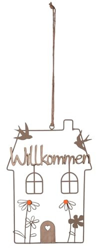 Aufhänger Haus Willkommen taupe Höhe 30 cm