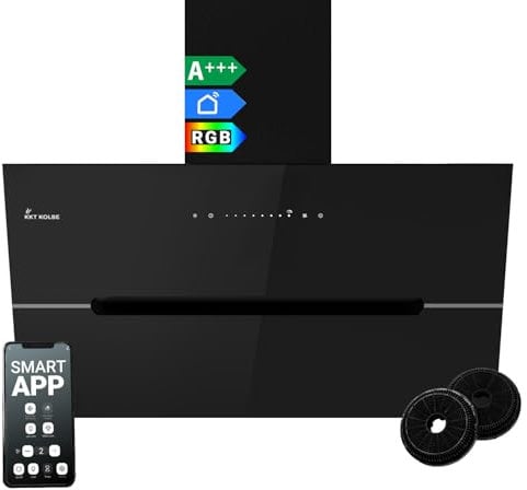 KKT KOLBE Dunstabzugshaube 90 cm | 782 cbm/h Umluft Abluft | Kopffrei | Wandhaube | Schwarz Glas | Smart WiFi App WLAN | RGBW-LED-Beleuchtung | ECCO9005SM