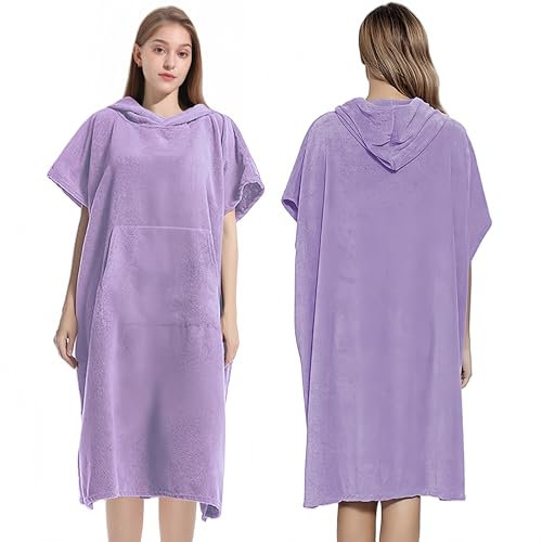 Proumhang Peignoir Poncho avec Capuche - Serviette de Bain Séchage Rapide en Microfibre pour Surf,Natation | Léger et Confortable,Idéal Plage,Piscine,Voyage - Hommes & Femmes Violet 80cm x 110cm