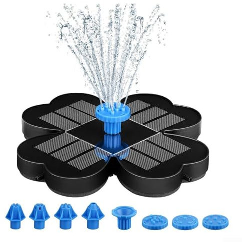Sumsoctober Solar Water Fountain, Upgrade Circular Bird Bath Water Pump Floating Solar Water Fountain for Bird Bath Garden Pond – 8 Nozzle Flower Design, Solar Power, Filter Sponge & Fixing Rods
