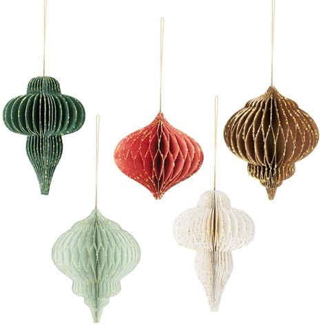 NICROHOME EUR 5 PCS Paper Honeycomb Christmas Decorations, 3D Mini Glitter Edge Hanging Ornaments for Xmas Party Favor, Christmas New Years Eve Party