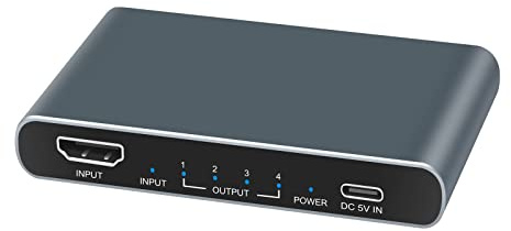 KASFDBMO Convertidor divisor 1x4, amplificador divisor de 1 entrada y 4 salidas 4K/60HZ para HDTV, PC, portátil, tableta