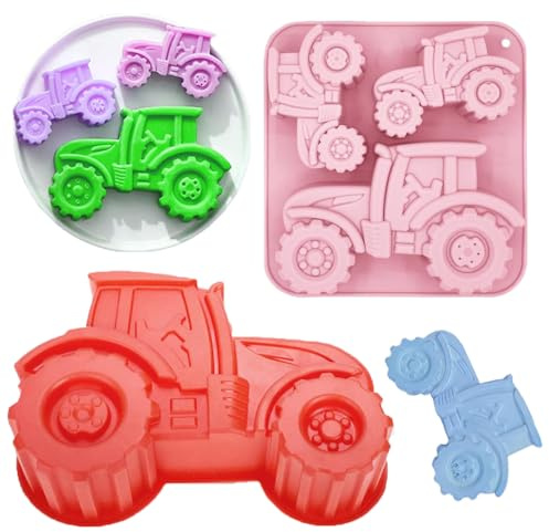 Moule à Tracteur en Silicone,Haoyanger 2PCS Moule À Gâteau Tracteur 3D Enfant Antiadhésif Moule Cuisson pour Voiture pour Chocolat Gâteau de Fête,Pain Desserts