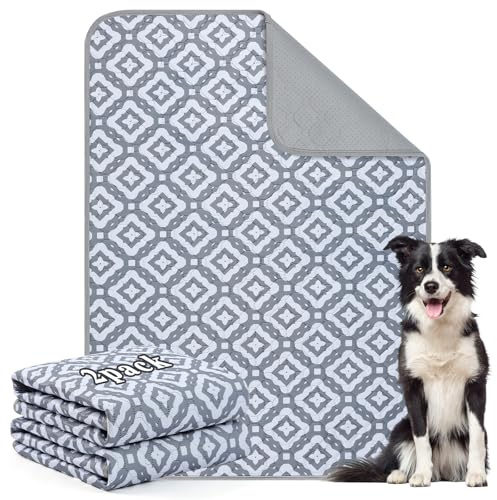 Aruiliya Welpen Unterlagen Waschbar, 2 Stück PIPI Matten für Hunde, Schnell Saugfähige Wiederverwendbare Inkontinenzunterlage Waschbar Puppy Pads, Auslaufsichere und rutschfest, 45 x 60 cm