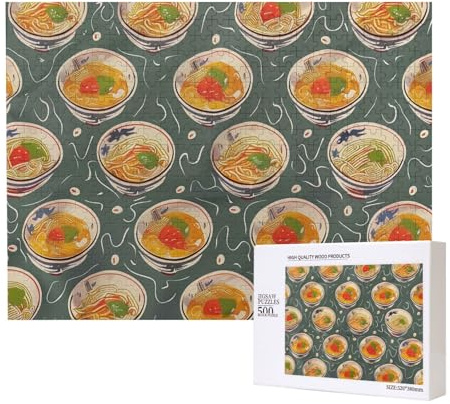 Puzzle de 500 pièces avec boîte de rangement, coquetier, nouilles, ramen, puzzle en bois imprimé 52 x 38 cm pour adultes et enfants, jeu décoratif amusant en famille