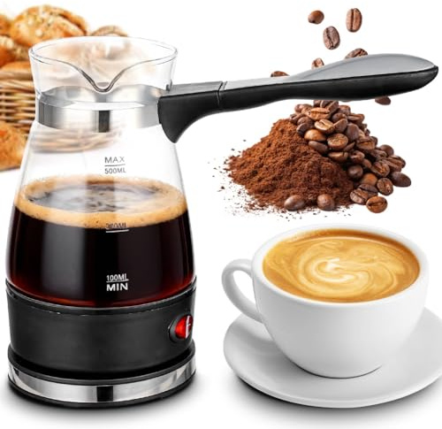 RANJIMA Elektrischer Türkischer Kaffeekocher 500ml, 220V Espressokocher Induktion Mit Griff, Glas Cezve für Türkischen Kaffee & Mokka, Türkischer Mokkakanne Kaffeekocher für Zuhause, Büro, Reisen