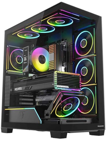 MODECOM Volcano STELLAR Plus ARGB Gaming-Gehäuse Schwarz | Mid-Tower PC-Case mit 8 Lüftern | ATX Gehäuse für Hochleistungs-PCs | Optimierter Airflow & Sichtfenster | Kompatibel mit ATX Mainboards