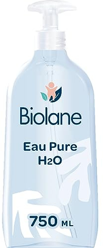BIOLANE - Eau Pure H2O - Nettoyant Pour Le Visage, Corps Et Siège Du Bébé - Sans rinçage - 1 flacon -pompe 750ml - Fabriqué en France (Lot de 12)