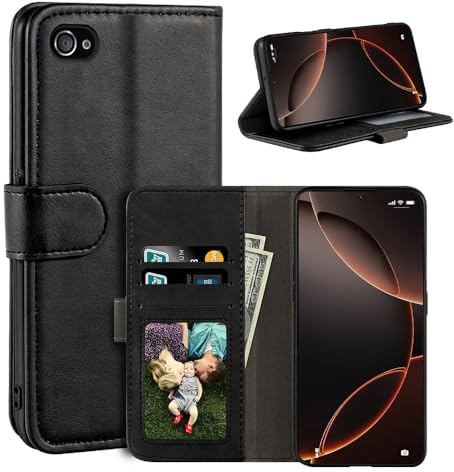 UOGNADGD Leather Flip Cover Compatible with iPhone 4S Wallet Case with Card Slots, Magnetic Closure, Stand Function, RFID Shockproof Folio (Black)