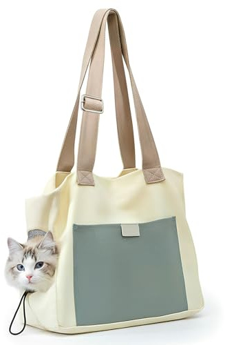 Haustiertasche bis 10kg, Tragetasche Katze zum Umhängen, Hundetasche für Kleine Hunde, Kleine Haustiere Transporttasche Canvas Tasche Unisex Umhängetasche Schultertasche