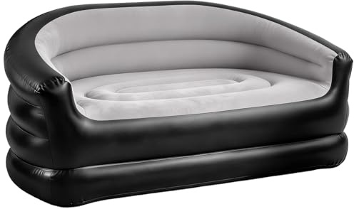 Deluxe 2 Person Inflatable Sofa Couch with Flocked Surface, Heavy Duty Vinyl Inflatable Loveseat, Fast 2 Minute Inflation, Foldable Air Sofa for Indoor Outdoor Living Room Garden Camping Travel