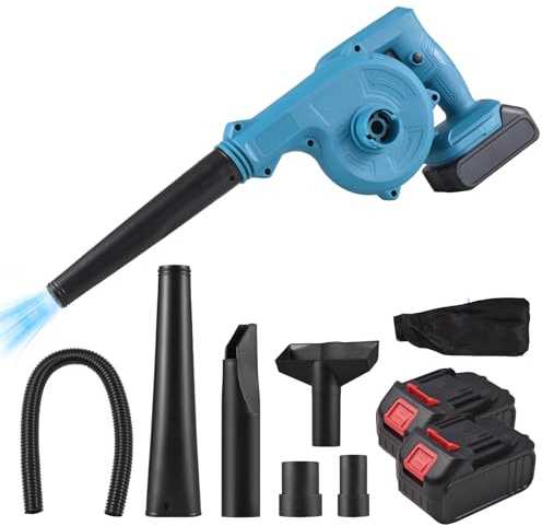 ZDAGELD Mini Souffleur de Feuilles, Souffleur électrique sans Fil et Aspirateur avec 2 Batteries, Moteur 775 Puissant, Rapide et Longue Durée de Fonctionnement, Idéal (Prise UE 1500mAh 2 Batterie)