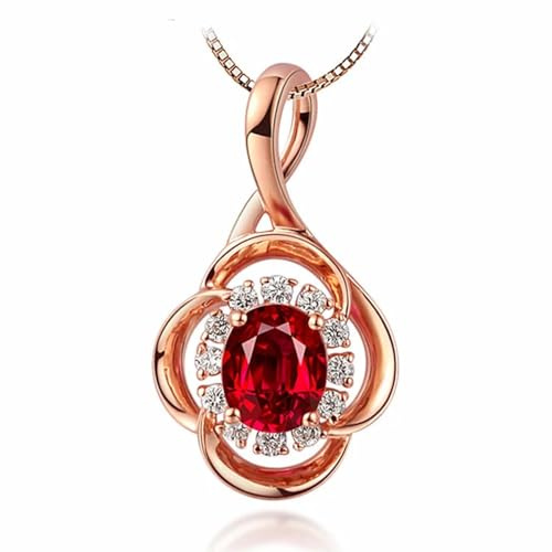 ZFHTJEKNCS Rosegold Charm Female Oval Pendant Necklace Minimalist Red Crystal Stone Necklaces for Women Rose Gold Wedding Necklace