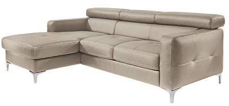 Mivano Ecksofa Sammy, Bettsofa in Lederoptik mit großem Stauraum und verstellbaren Kopfteilen, 227 x 74 x 187, Lederimitat, hellbraun