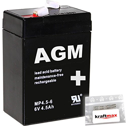 kraftmax 4X AGM 6V / 4,5Ah Blei-Akku - MP4,5-6 [ Faston 4,8 ] inkl. 2X Original Anschluß-Adapter