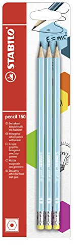 STABILO - Bleistift mit Radiergummi - pencil 160 in blau - 3er Pack - Härtegrad HB