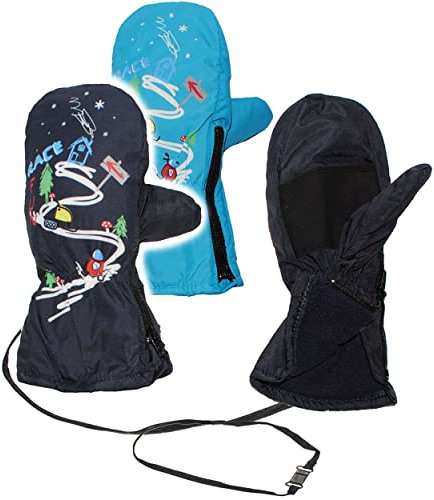 alles-meine.de GmbH Fäustlinge/Fausthandschuhe - Größe 9 bis 10 Jahre - Ski Abfahrt/dunkel blau - LEICHT anzuziehen ! mit Daumen - Reißverschluss & langem Schaft__ wasse..
