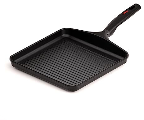 Valira Origen - Grill premium de 28x28 cm hecho en España, aluminio fundido con antiadherente reforzado, no apto para inducción.