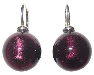 Ohr-Hänger Ohrringe Murano-Glas Perle lila 12 mm Durchmesser rund Sterling-Silber 925-er Goldschmiede-Arbeit Handarbeit Unikat elegant modisch Geschenk