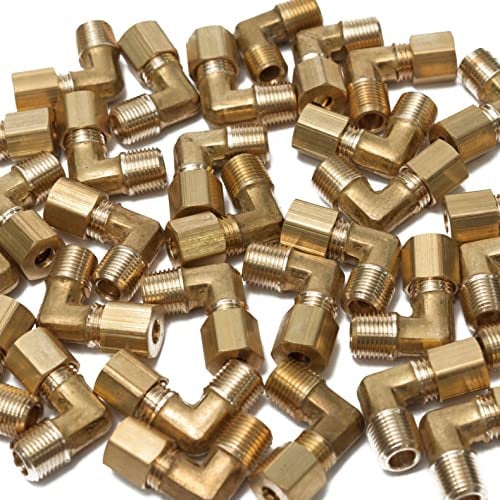 LTWFITTING 3/16-Inch OD x 1/8-Inch Male NPT 90 Degree Compression Elbow,Brass Compression Fitting (Pack of 5)