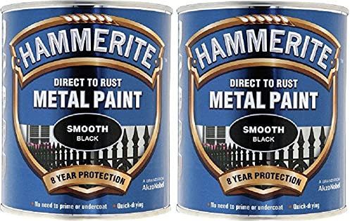 Hammerite Smooth Black Direct To Rust Paint For Metal Restore 750ml x 2