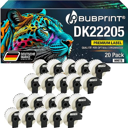 Bubprint 20 Etiketten kompatibel als Ersatz für Brother DK-22205 für P-Touch QL-1110NWB QL800 QL700 QL570 QL-820NWB QL-810W QL710 QL600 QL500 QL1100 QL710W QL720NW QL560 QL1050 QL1060 QL550