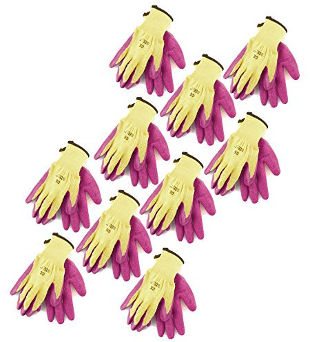 7 Builders Protective Gardening DIY Latex Rubber Coated Work Gloves Pink x 10