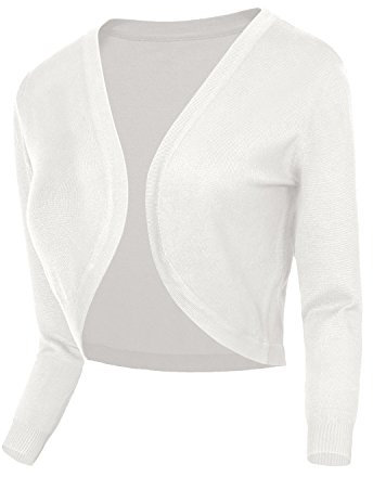 Urban GoCo Femmes Cardigan en Tricot Pull à Manches 3/4 en V-Col Boléro Blouson Gilet avec Boutons (Small, 2 Blanc)