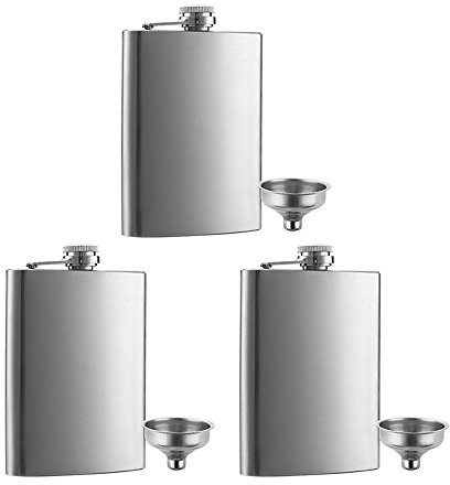 3 Pcs 8 oz Hip Stainless Steel Flask & Funnel Set by QLL, Easy Pour Funnel is Included, Perfect Flask that Fits Great in Jacket Pockets and Pants