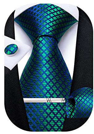 DiBanGu Cravate en soie solide et pochette carrée pour homme, bleu sarcelle, taille unique