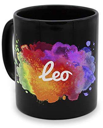 printplanet - Tasse Schwarz mit Namen Leo - Motiv: Color Paint - Namenstasse, Kaffeebecher, Mug, Becher, Kaffeetasse