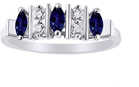 Bague marquise saphir et diamant en argent sterling 925, Saphir