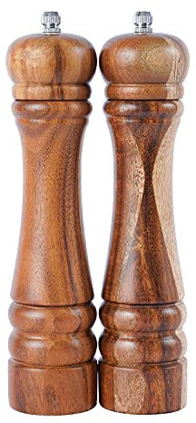 DeroTeno Macina Sale e Pepe, Macinino in ceramica dura e regolabile, Legno di acacia, Altezza 21 cm