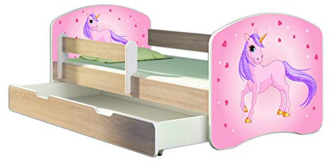 Kinderbett Jugendbett mit einer Schublade und Matratze Sonoma mit Rausfallschutz Lattenrost ACMA II 140x70 160x80 180x80 (17 Pony, 180x80 + Bettkasten)