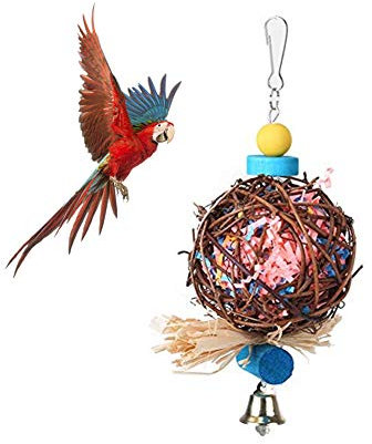 Pssopp Vogelspielzeug Papageienspielzeug Bunten Vogelspielzeug Vögel Spielzeug Natürliche Rattan Ball Bird Toys Vogel Papagei Schaukel Spielzeug für Papagei Wellensittich Sittich Nymphensittich Conure