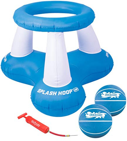 GoSports BB-splashhoop Blue Splash Hoop Air Jeu Ball Gonflable pour Piscine – Comprend Un Panier Flottant, 2 Basket à Eau et Une Pompe à Ballon Unisexe, Bleu