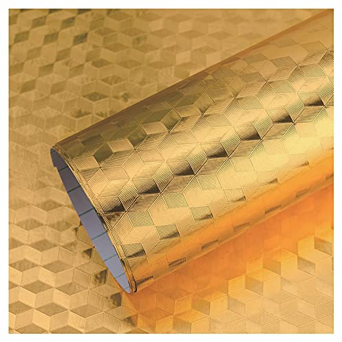 CONPHERON Küchen Aluminium Folie Aufkleber - Selbstklebende Küchenfolie Tapete Hitzebeständig Öl-Resistent Wasserdicht Folie für Küchen, Schrank, Möbel (40×300cm, Rhombus Textur/Gold)