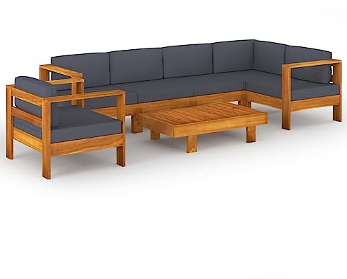 vidaXL Akazienholz Gartenmöbel 7-TLG. mit Dunkelgrauen Auflagen Sitzgruppe Lounge Sofa Garten Garnitur Gartensofa Sitzgarnitur Gartenset