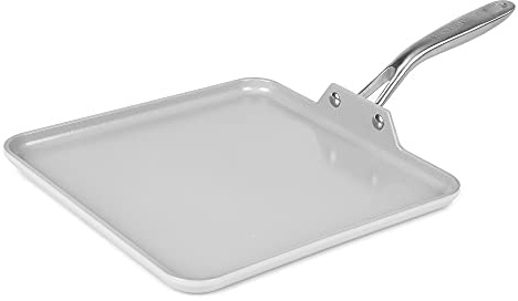 TECHEF CeraTerra Keramik-Grillpfanne mit Antihaftbeschichtung (PTFE- und PFOA-freie Keramik außen und innen), ofen- und spülmaschinenfest, hergestellt in Korea, Grau/Silber (Grillpfanne)