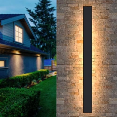 Lange Wandleuchte Villa Wandleuchte Schwarze Wandleuchte Wasserdicht Ip65 Aluminium Acryl Außen LED Wandleuchte für Gärten, Terrassen,Schlafzimmer Wohnzimmer Innen wandleuchte,150cm/48w,Warm light
