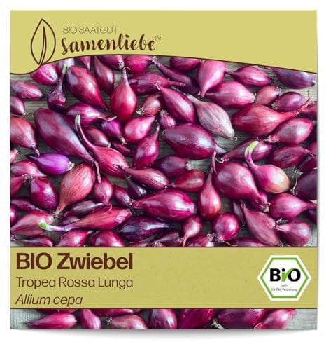 Samenliebe BIO Zwiebel Samen alte Sorte Tropea Rossa Lunga milde süße Gemüsezwiebel längliche italienische Schalotte rot 300 Samen samenfestes Gemüse Saatgut für Gewächshaus und Freiland