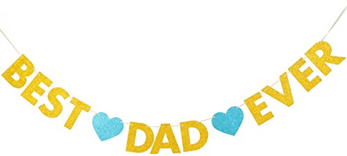 Happy Father's Day Glitter Gold Banner Blaues Herz Wimpelkette Banner Best Dad Ever Banner Party Dekorationen Hintergrund Girlande für Vatertag