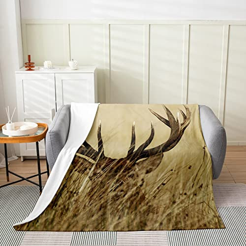 Homewish Geweih-Flanell-Decke ganzjährig Weißwedelhirsch-Überwurf Wohnzimmer-Dekoration Hirsch Wald Fleece-Decke für Kinder Jungen Mädchen rustikal Bauernhaus Jagd Tier Fuzzy-Decke weich, 150 x 200