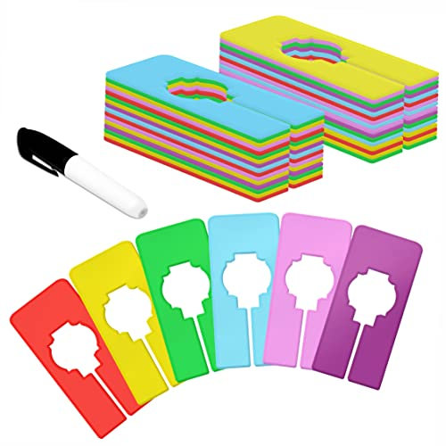 30 Stück Schrankteiler, 6 Farben, rechteckige Kleiderbügelteiler mit Bonusmarker, beschreibbar und wiederverwendbar; zum Sortieren von Kleidung Größe, Farbe