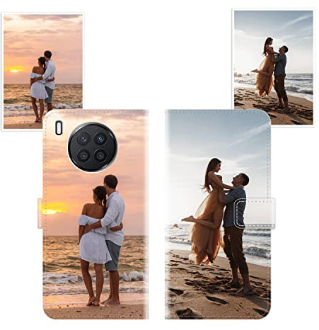 Sunrive Coque personnalisée Compatible avec Huawei Nova 8i, Personnalisable avec Votre Propre Image,Photo,Texte,DIY Leather Housse Étui PU Cuir + Tour de Cou Telephone Universelle