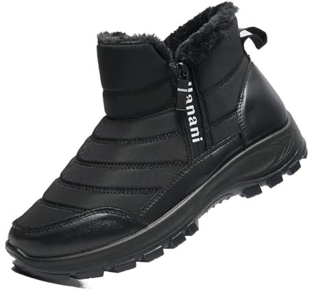 Stivali da Neve Scarpe Uomo Invernali Stivaletti Cerniera Outdoor Impermeabili Foderato in Pelliccia Caldi Impermeabile Scarponi Trekking Scarpe Comodo Nero 43EU