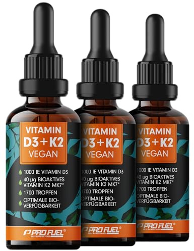 Vitamin D3 K2 vegan - 5100 Tropfen (3x50ml) - 1000 IE Vitamin D3 + 40 mcg K2 MK7 (Pharmaquinone®) pro Tag - optimal hochdosiert & bioverfügbar - veganes Vit. D3 (RAWD3®) - laborgeprüft mit Zertifikat